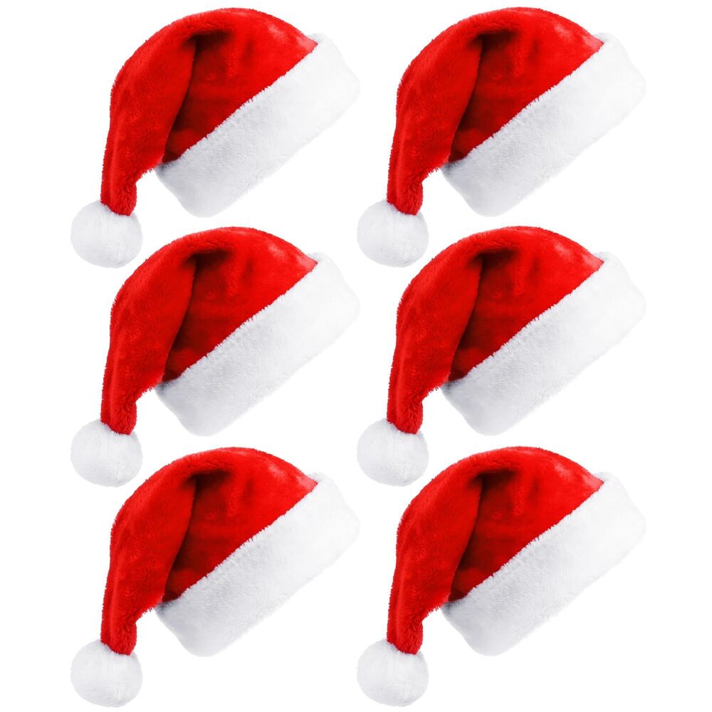 6009 Christmas Santa Hats Adult - Pack of 6 | Fluffy Santa Hat, Plush Santa - Picture 9 of 9
